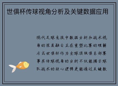 世俱杯传球视角分析及关键数据应用